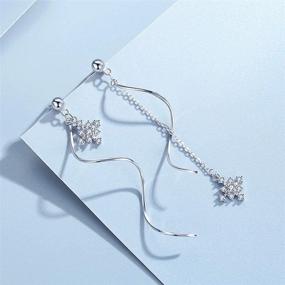 img 3 attached to SLUYNZ 925 Sterling Silver Snowflake Dangle Earrings: Elegant Chain Design for Women and Teen Girls - Sparkling Snowflake Drop Earrings