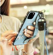 🌸 aulzaju cute floral design case compatible with iphone 12 pro max for girls - ring cover with wrist strap and bling diamond rugged frame - blue flower logo