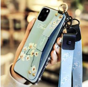 img 1 attached to 🌸 Aulzaju Cute Floral Design Case Compatible with iPhone 12 Pro Max for Girls - Ring Cover with Wrist Strap and Bling Diamond Rugged Frame - Blue Flower