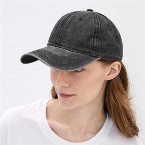 img 1 attached to 🧢 100% Cotton Vintage Washed Baseball Cap - Adjustable Size, Classic Low Profile Plain Retro Unisex Dad Hat