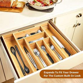 img 2 attached to 🗄️ Premium Bamboo Expandable Drawer Organizer with Adjustable Cutlery Tray and Utensil Holder - Wood Drawer Divider by RoyalHouse