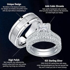 img 1 attached to 💍 Newshe His and Hers Wedding Ring Set - Women's Princess CZ Sterling Silver Band, Men's Tungsten Band 5-13