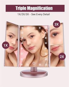 img 3 attached to 💄 Enhance Your Beauty Routine with EASEHOLD Makeup Vanity Mirror - 21 LED Lighted Tri-Fold Mirror, 2X 3X Magnification, Dimmable, 180° Rotation, Dual Power Supply