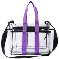 shany clear makeup organizer and travel caddy – spacious, non-toxic plastic tote with multiple pockets, black shoulder strap, and purple handles logo