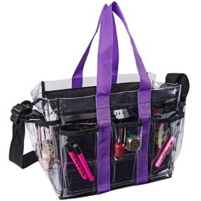 img 2 attached to SHANY Clear Makeup Organizer and Travel Caddy – Spacious, Non-Toxic Plastic Tote with Multiple Pockets, Black Shoulder Strap, and Purple Handles