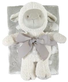 img 1 attached to 🐑 Stephan Baby Snuggle Fleece Crib Blanket and Plush Toy Set: Gray Lamb Delight