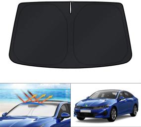 img 4 attached to KUST Custom Fit Windshield Sun Shade for 2021 KIA K5 2022 Accessories (NOT 🌞 for 2016-2020 Kia Optima) - Ultimate UV Protection, Foldable Sun Visor for Cooler Car Interiors