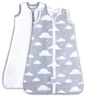 🌙 organic cotton sleep sack by cambria baby. cozy and safe, featuring a convenient bottom to top zipper for easy diaper changes. available in white and gray cloud pattern, suitable for girls and boys. 2 pack in medium size. logo