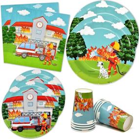 img 4 attached to 🚒 Fire Truck Party Supplies: Complete Tableware Set for Firefighter Themed Birthday Decor - 24 Paper Plates, 24 Cups, 50 Lunch Napkins, and More!