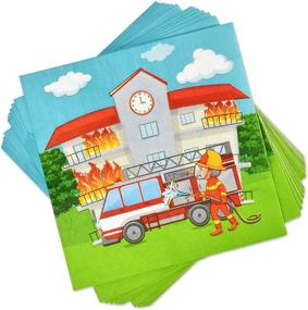 img 1 attached to 🚒 Fire Truck Party Supplies: Complete Tableware Set for Firefighter Themed Birthday Decor - 24 Paper Plates, 24 Cups, 50 Lunch Napkins, and More!