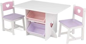 img 4 attached to 🎀 KidKraft Heart Table and Chair Set with 4 Storage Bins, Pink, Purple and White - Children's Furniture for Ages 3-8, Great Gift