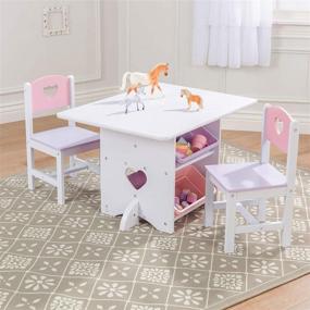 img 2 attached to 🎀 KidKraft Heart Table and Chair Set with 4 Storage Bins, Pink, Purple and White - Children's Furniture for Ages 3-8, Great Gift