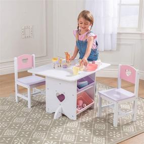 img 3 attached to 🎀 KidKraft Heart Table and Chair Set with 4 Storage Bins, Pink, Purple and White - Children's Furniture for Ages 3-8, Great Gift