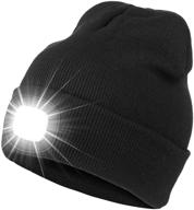 🎩 black rechargeable led beanie hat with light - warm knitted headlamp cap for running, hiking, camping - ideal tech gift for men, women, teens, handyman logo
