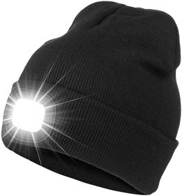 img 4 attached to 🎩 Black Rechargeable LED Beanie Hat with Light - Warm Knitted Headlamp Cap for Running, Hiking, Camping - Ideal Tech Gift for Men, Women, Teens, Handyman