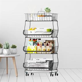 img 2 attached to 🍎 Versatile 4 Tier Fruit Basket for Kitchen: Veckle Storage Cart with Wheels, Convenient Stackable Wire Organizer for Fruits, Vegetables, Onions, and Potatoes - Black