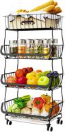 🍎 versatile 4 tier fruit basket for kitchen: veckle storage cart with wheels, convenient stackable wire organizer for fruits, vegetables, onions, and potatoes - black логотип