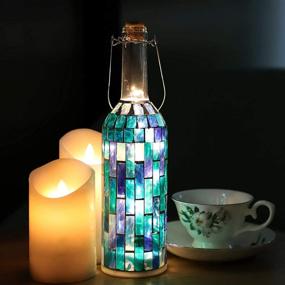 img 2 attached to 🏖️ Holitown Blue Strip Mosaic Lantern Wine Bottle Lights - Handmade Decorative Bottle, Battery Powered for Summer Beach Theme Party, Home Decor, Wedding, Bars (1 Pack)