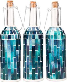 img 1 attached to 🏖️ Holitown Blue Strip Mosaic Lantern Wine Bottle Lights - Handmade Decorative Bottle, Battery Powered for Summer Beach Theme Party, Home Decor, Wedding, Bars (1 Pack)