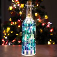 🏖️ holitown blue strip mosaic lantern wine bottle lights - handmade decorative bottle, battery powered for summer beach theme party, home decor, wedding, bars (1 pack) логотип