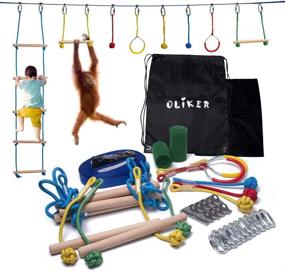 img 4 attached to OLIKER Ninja Warrior Obstacle Course for Kids: 44 Feet Slackline and Outdoor Play Equipment Kit for Backyard Adventure