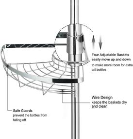 img 2 attached to 🚿 Lucalda Corner Shower Caddy Tension Pole - Rustproof Stainless Steel Organizer with 4 Tier Baskets and Towel Bar, Adjustable 59-110 Inch Shower Shelf - Silver