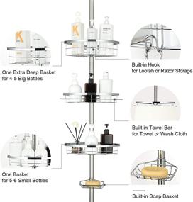 img 3 attached to 🚿 Lucalda Corner Shower Caddy Tension Pole - Rustproof Stainless Steel Organizer with 4 Tier Baskets and Towel Bar, Adjustable 59-110 Inch Shower Shelf - Silver