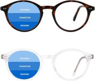 👓 tijn retro round progressive multifocus reading glasses: blue light blocking eyewear for women and men - chic readers - 2.0 strength - 2 pack transparent and tortoise frames logo