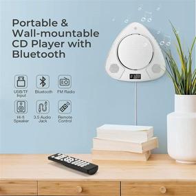 img 3 attached to Bluetooth Portable CD Player with Wall Mount, LDJRCP HiFi Speaker Built-in, Home Audio Boombox with Remote, FM Radio & 3.5mm Headphone Jack, Support CD, USB, TF - Enhance Your Music Experience
