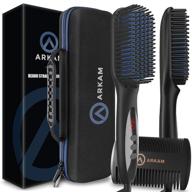 🔥 arkam deluxe beard straightener - ionic comb, anti-scald feature, hair straightener, portable brush, premium travel case & beard comb included for men logo