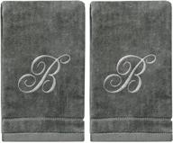 🎁 monogrammed fingertip towels - personalized gift set with silver embroidered initial b - extra absorbent 100% cotton - soft velour finish - 11 x 18 inches - ideal for bathroom, kitchen, spa (gray) logo