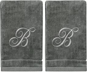 img 4 attached to 🎁 Monogrammed Fingertip Towels - Personalized Gift Set with Silver Embroidered Initial B - Extra Absorbent 100% Cotton - Soft Velour Finish - 11 x 18 Inches - Ideal for Bathroom, Kitchen, Spa (Gray)