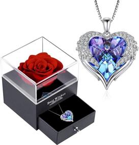 img 4 attached to 🌹 Red Preserved Real Rose with Angel Wings Necklaces for Women – Enchanted Rose Flower Gifts for Mom, Her, Girlfriend, Wife on Birthday, Anniversary, Christmas, Mother's & Valentine's Day