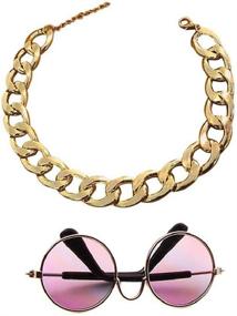 img 4 attached to 🕶️ Coolrunner Hilarious Pet Sunglasses and Trendy Plated Gold Chain Necklace (15” x 0.39”) with Flexible Length for Cats and Small Dogs Fashion Costume and Photo Shooting (8 cm Sunglasses)