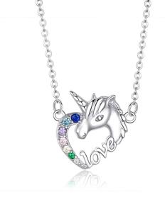 img 4 attached to 🦄 925 Sterling Silver Unicorn Gifts: Licorne Memory Clear CZ Stud Earrings & Necklace Set for Women and Girls