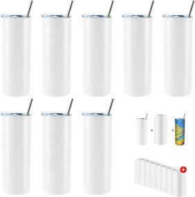 img 4 attached to 🥤 Bulk 8 Pack Sublimation Tumblers: Skinny 20 oz Stainless Steel Cups for Heat Transfer, Insulated with Lid & Straw