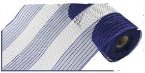 img 2 attached to 🔵 10 Inch Wide Navy Blue and Ivory Wide Stripe Poly Jute Deco Mesh - 10 Yards (RY830082)