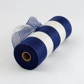 img 1 attached to 🔵 10 Inch Wide Navy Blue and Ivory Wide Stripe Poly Jute Deco Mesh - 10 Yards (RY830082)