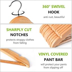 img 1 attached to 👔 Amber Home 30-Pack Solid Wood Suit Coat Hangers – Smooth Natural Finish with Non-Slip Pant Bar, 360 Swivel Hook & Notches for Jackets, Pants, and Shirts – Ideal for Wardrobe Organization (Natural, 30)