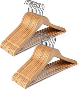 img 4 attached to 👔 Amber Home 30-Pack Solid Wood Suit Coat Hangers – Smooth Natural Finish with Non-Slip Pant Bar, 360 Swivel Hook & Notches for Jackets, Pants, and Shirts – Ideal for Wardrobe Organization (Natural, 30)