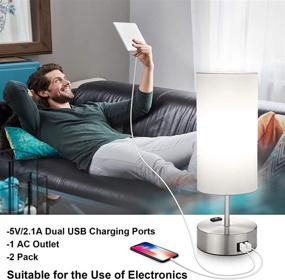 img 3 attached to 💡 Set of 2 Touch Control Table Lamps with 2 USB Ports and AC Outlet, 3 Way Dimmable Modern Nightstand Lamp Sets, Bedside Touch Desk Lamps with White Shades for Bedroom Living Room, 4000K LED Bulbs Included