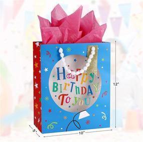 img 3 attached to 🎁 Birthday Gift Bags with Handles - Pack of 4, Medium Size 10" X 5" X 12" with Transparent Window Design, Happy Birthday Party Favor Bags for Boys, Girls, Women, Men - Including Tissue Paper