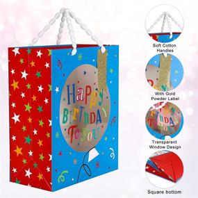 img 1 attached to 🎁 Birthday Gift Bags with Handles - Pack of 4, Medium Size 10" X 5" X 12" with Transparent Window Design, Happy Birthday Party Favor Bags for Boys, Girls, Women, Men - Including Tissue Paper