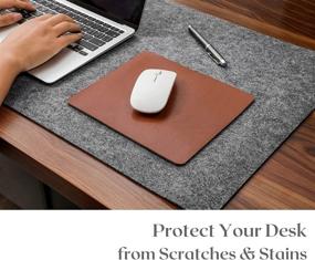 img 3 attached to 🖥️ Non-Slip Grey Felt Desk Mat (35 x 17 Inches) with PU Leather Mouse Pad (9 x 7.5 Inches) - Ideal for Home and Office Decor