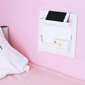 img 4 attached to 🛏️ Eco-Friendly Bedside Shelf Organizer - Wall Mount Self-Adhesive, Perfect for Glasses, Remote Control, Earphones, Cell Phone Charger, Manicure Kit