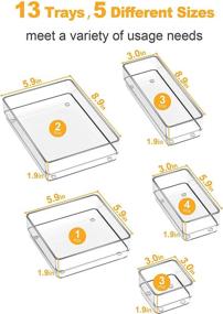 img 2 attached to SMARTAKE 13-Piece Drawer Organizer: Clear Storage Trays for Makeup, Jewelry, Utensils in Bedroom, Office, and Kitchen