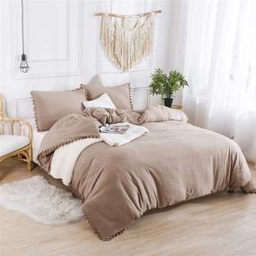 img 4 attached to 🌙 Luxurious MoonxHome Boho Duvet Cover Set: Queen Size with Pom Pom Fringe and Super Soft Microfiber - Includes 2 Pillow Shams - Tawny