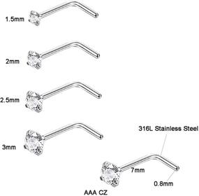 img 3 attached to 💎 SOVSEFD 8 PCS 20 Gauge Stainless Steel Nose Rings Studs - Trendy L-Shaped Screw Nose Fake Septum Rings with Diamond CZ Nose Stud - Versatile Body Piercing Jewelry for Women, Men, and Girls