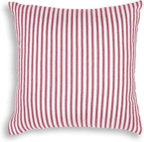 img 2 attached to Cackleberry Home Red and White Ticking Stripe Cotton Throw Pillow Case Covers 🔴 22 x 22 Inches, Set of 2 - Decorative Square Cushion Covers for Home Décor
