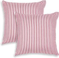 cackleberry home red and white ticking stripe cotton throw pillow case covers 🔴 22 x 22 inches, set of 2 - decorative square cushion covers for home décor logo